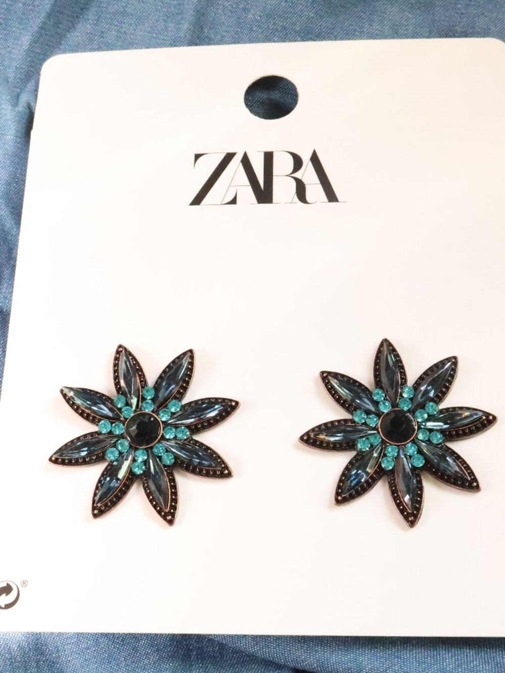 ZARA blue crystal Floral Earrings Bold Statement Jewelry